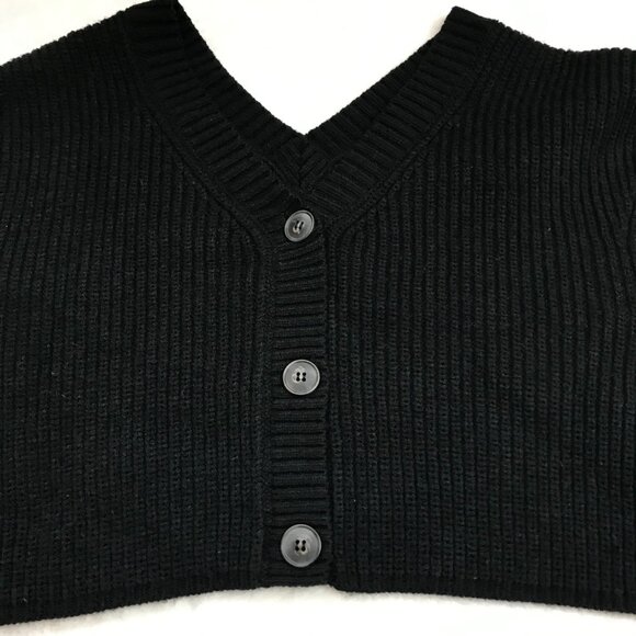 Zara Black V-Neck Cropped Cardigan Sweater Women's Large Ribbed Wool Blend NEW - Picture 9 of 10